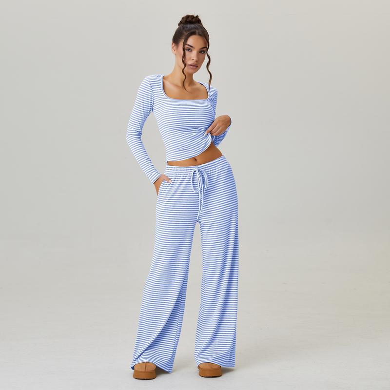 Elegant Square Neck Stripe Set