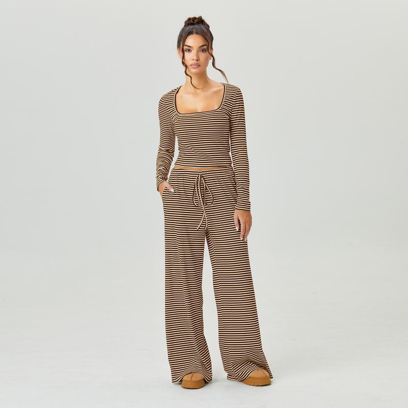 Elegant Square Neck Stripe Set