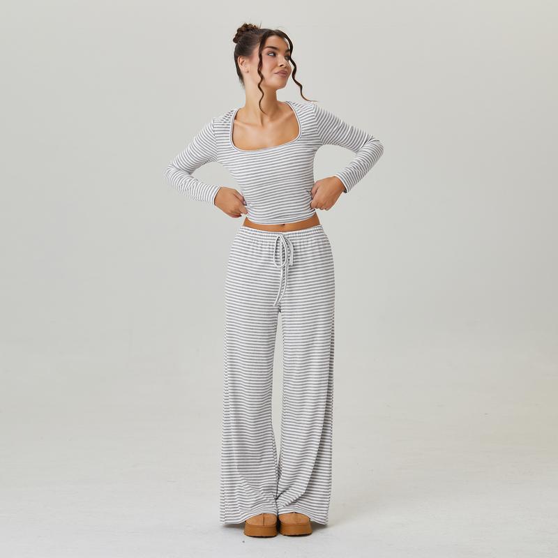 Elegant Square Neck Stripe Set