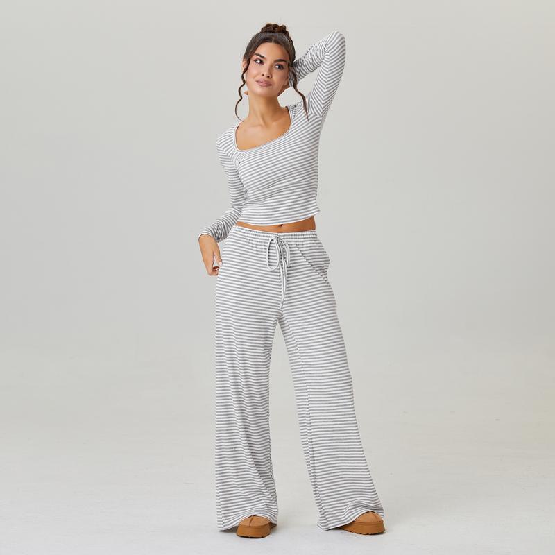 Elegant Square Neck Stripe Set