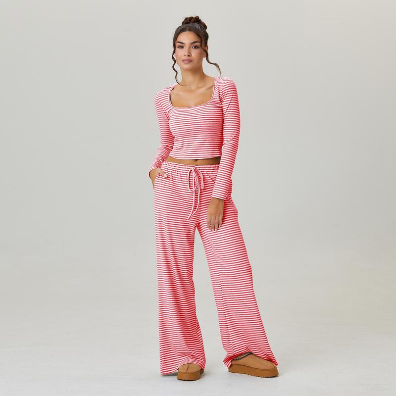 Elegant Square Neck Stripe Set