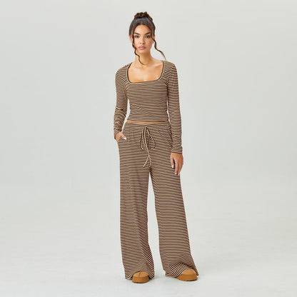 Elegant Square Neck Stripe Set