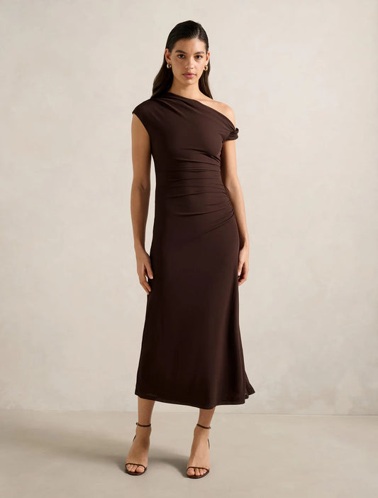 Paris Draped Mesh Midi Dress