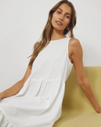 Linen Blend Tiered Midi Dress