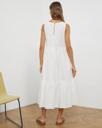 Linen Blend Tiered Midi Dress
