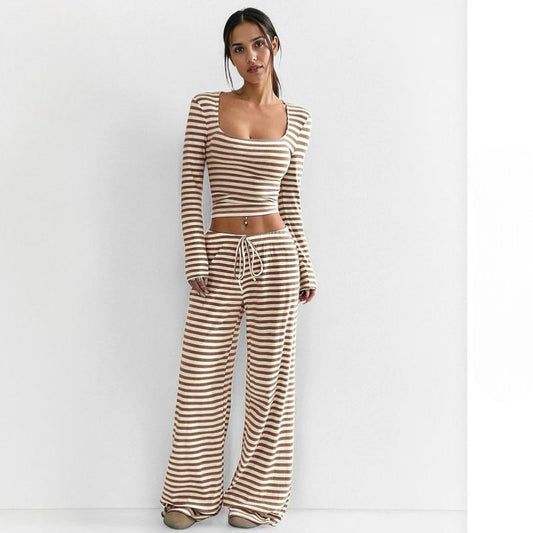 Elegant Square Neck Stripe Set